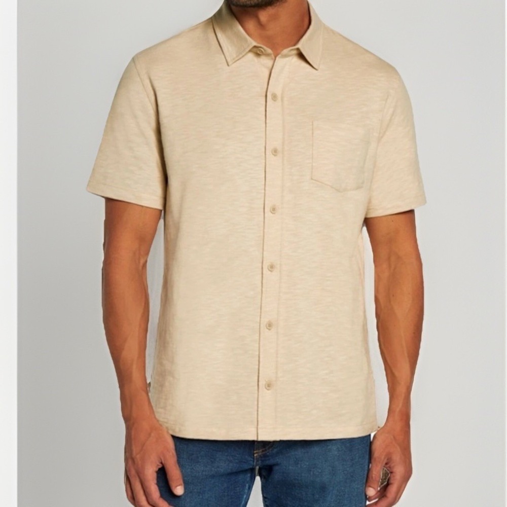 GAP Short Sleeve Knit Button Down Shirt - Oyster Gray - XL **NWT**